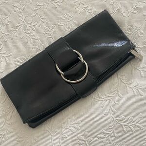 HoBO Black Leather Clutch with Silver Accent EUC